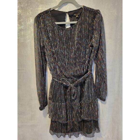 NWT City‎ Triangles L Glitter Metallic Stripe Ruffle Dress Whimsigoth Fairycore - Picture 1 of 5